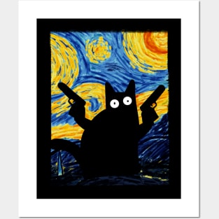 Cat Pew Pew Madafakas - Starry Night Cat Posters and Art